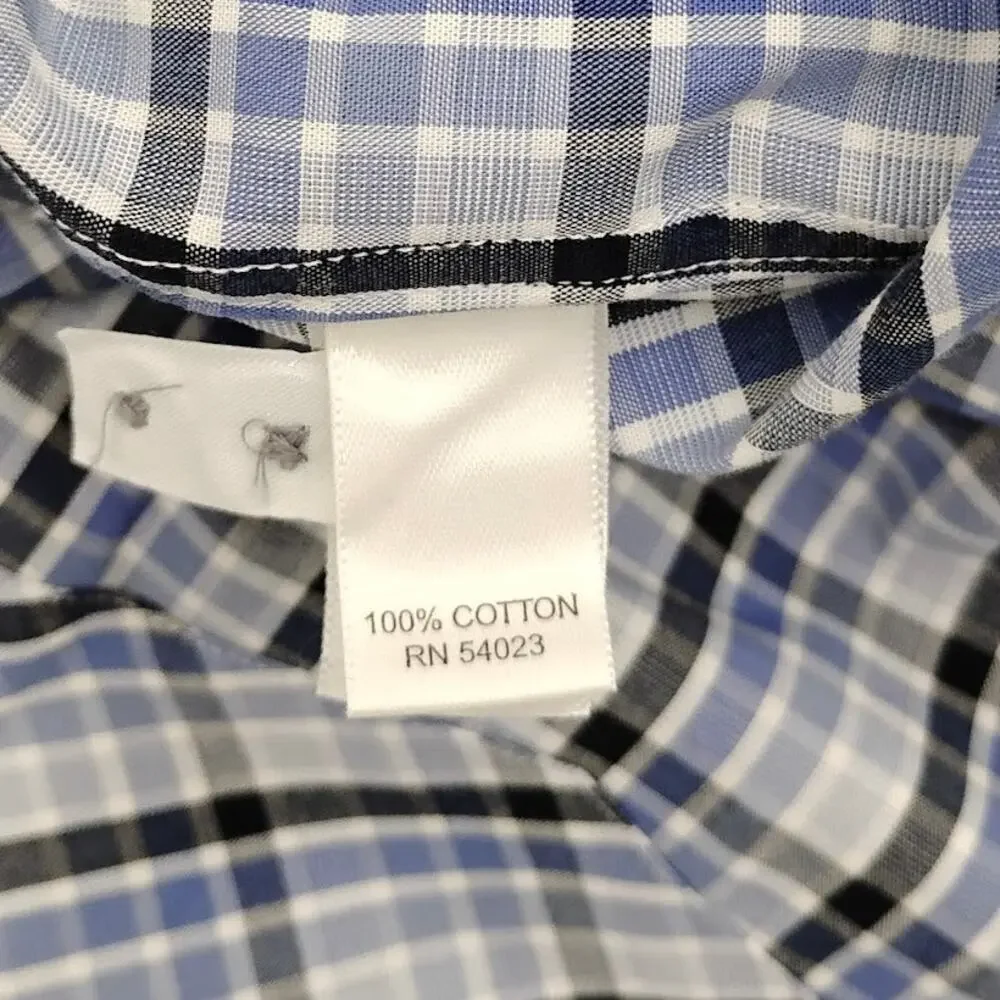 Banana Republic Plaid Dress Shirt Button Up Plaid Flap Pockets Blue White XL